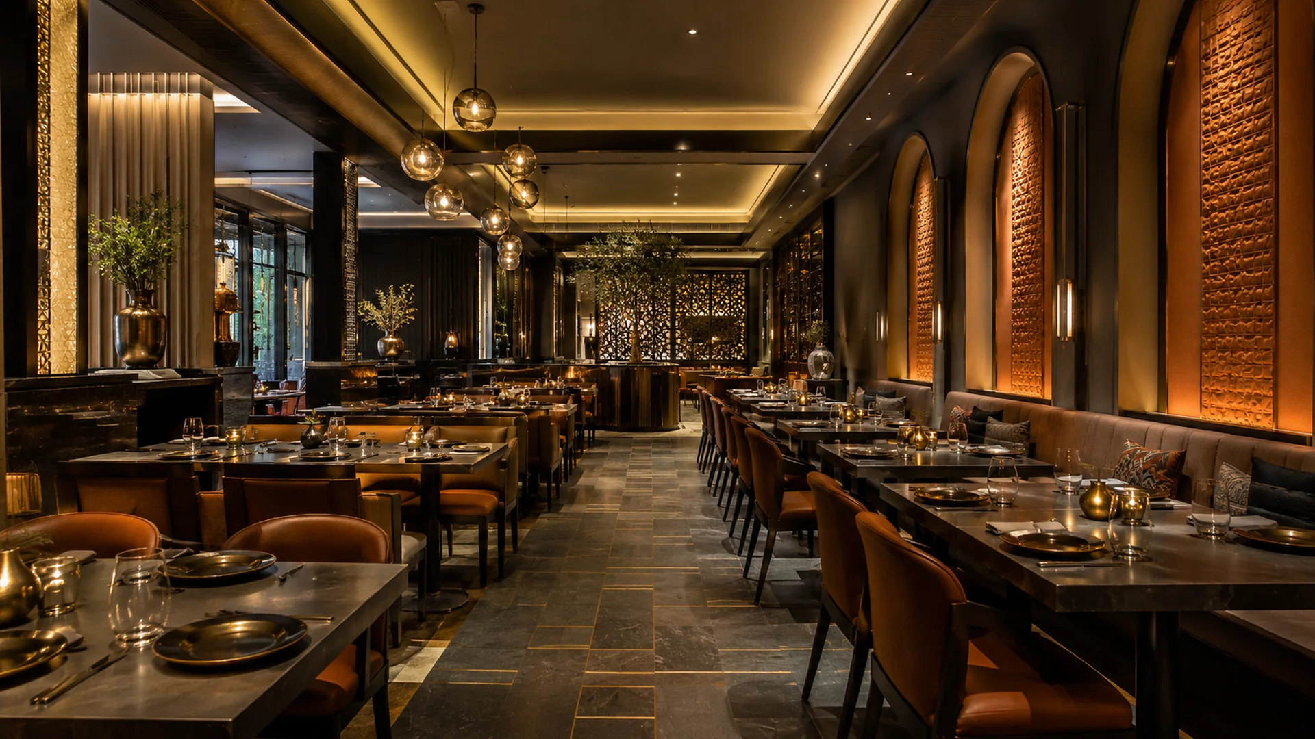 Elegant restaurant interior for 360 virtual tour