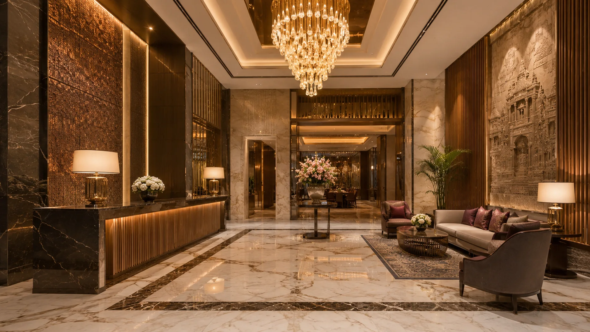 Luxury hotel lobby for 360 virtual tour