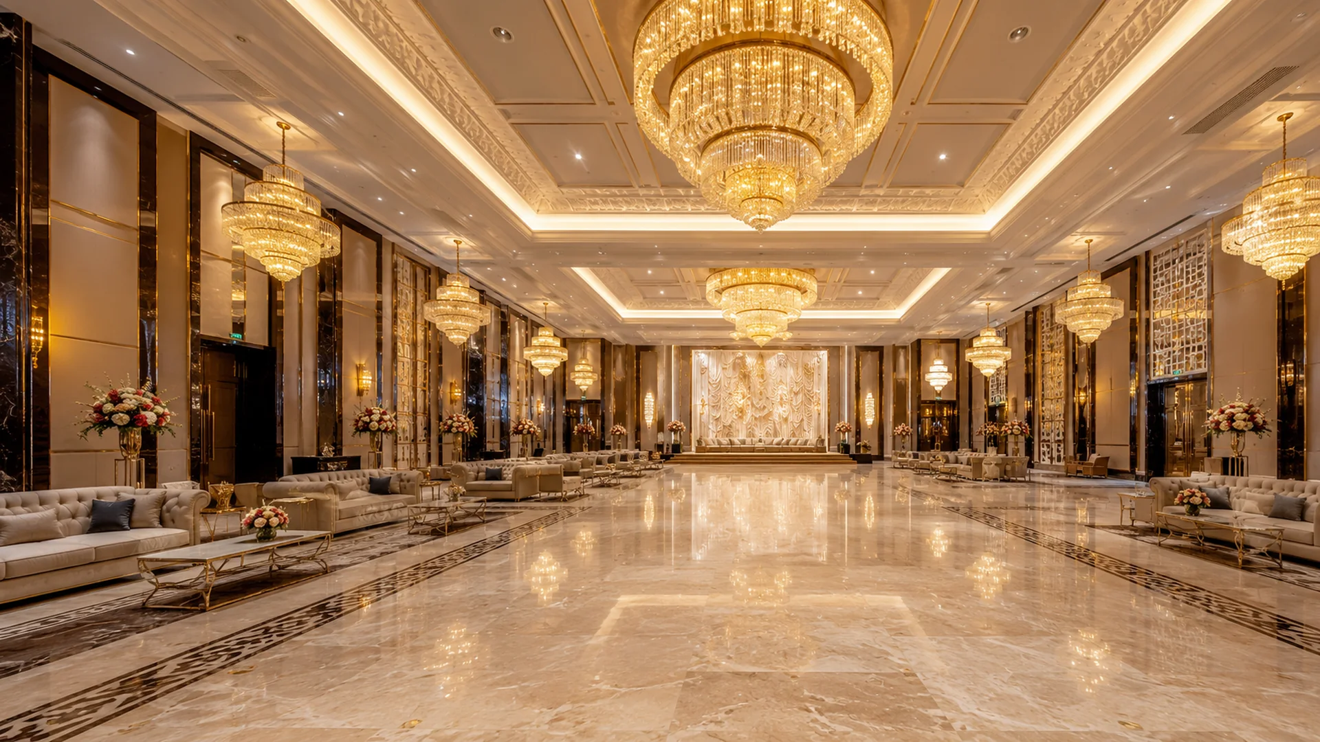 Luxury banquet hall for 360 virtual tour